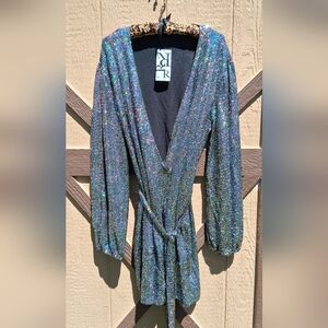 R & R Iridescent Long Sleeve Wrap Dress - Multicolor
